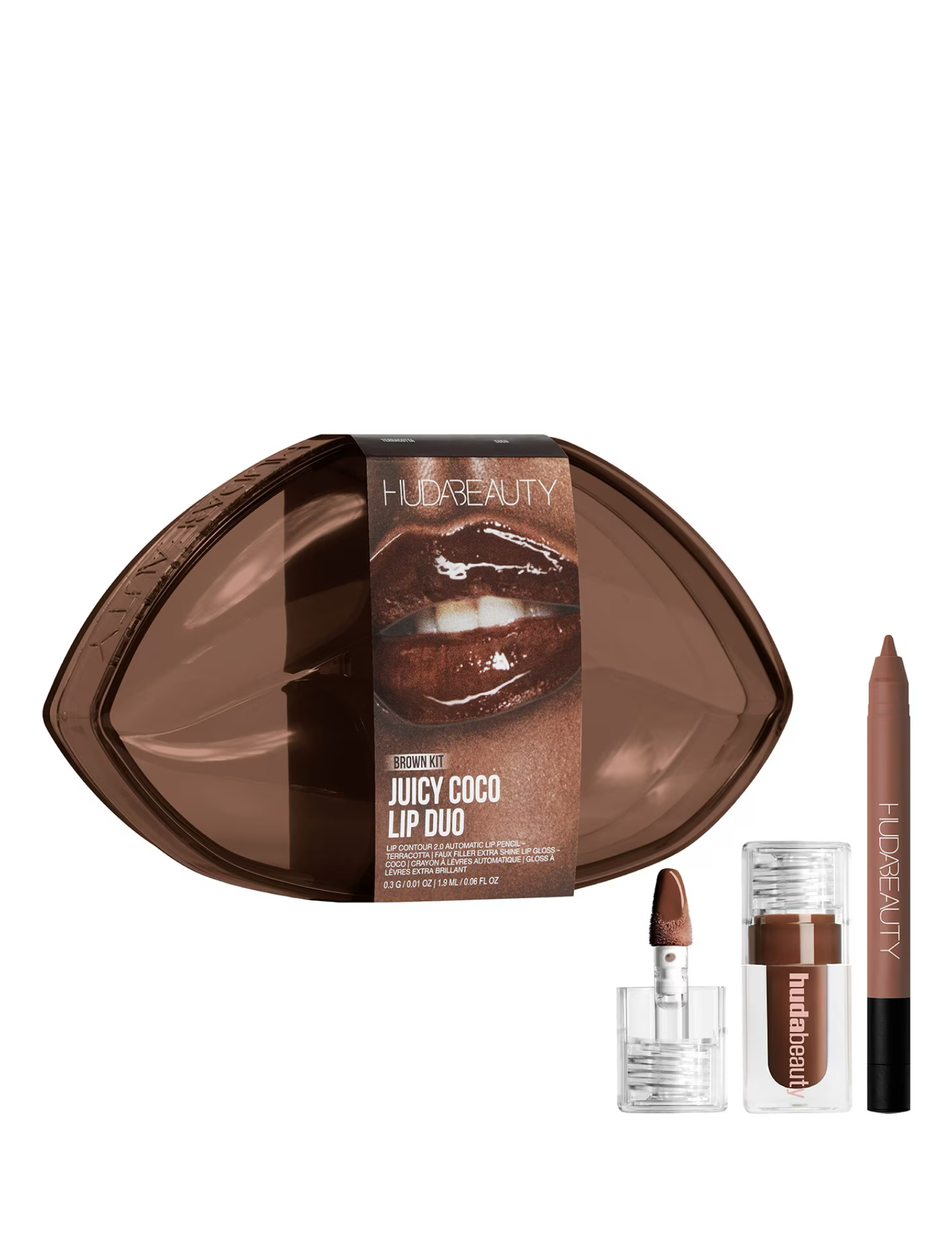 ست مداد لب و لیپ گلس هدی بیوتی Huda Limited Edition Brown Kit Juicy Coco Lip Duo - Lip Pencil and Lip Gloss