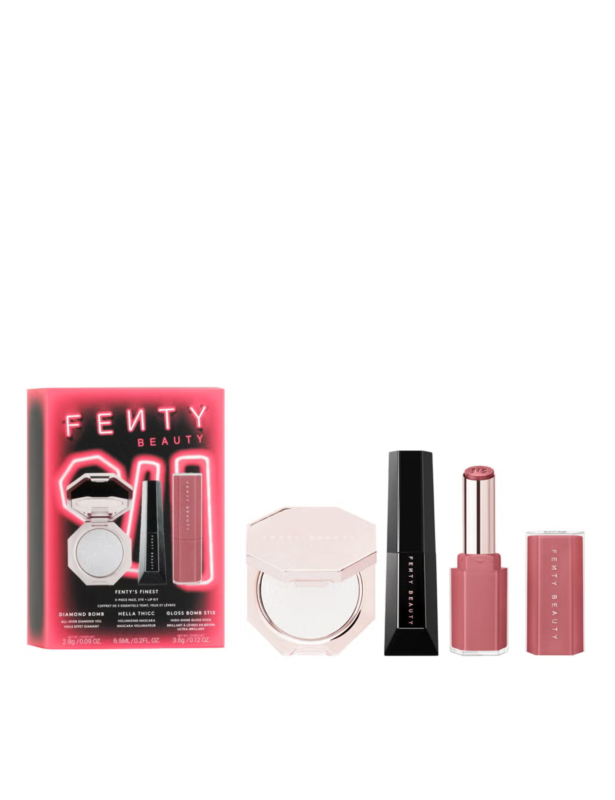 ست هایلایتر و لیپ گلس و ریمل فنتی بیوتی Fenty Beauty Fenty Finest